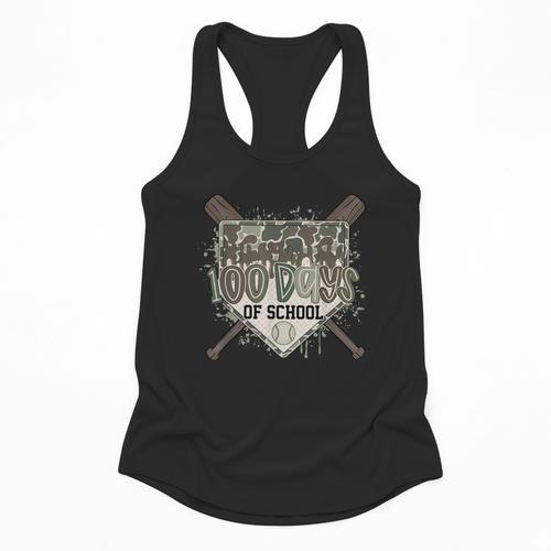 Camo 100 Days Of School Baseball Home Plate Drip Boy Kids Flowy Tank - Sportilla