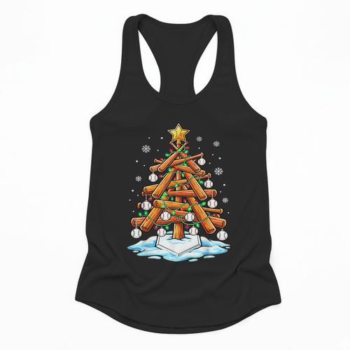 Christmas Baseball Tree Lights Xmas Flowy Tank - Sportilla