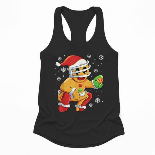 Christmas Gingerbread Man Baseball Player Catcher Flowy Tank - Sportilla