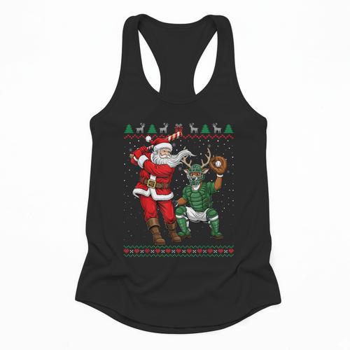 Christmas Santa Baseball Ugly Sweater Flowy Tank - Sportilla