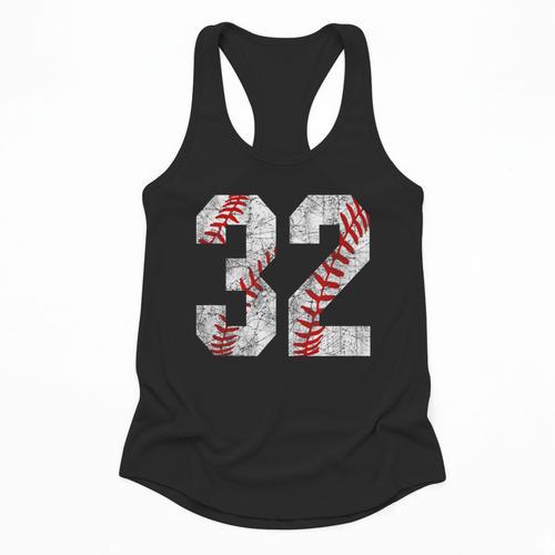 Distressed Baseball Number 32 Jersey Uniform Player Fan Flowy Tank - Sportilla