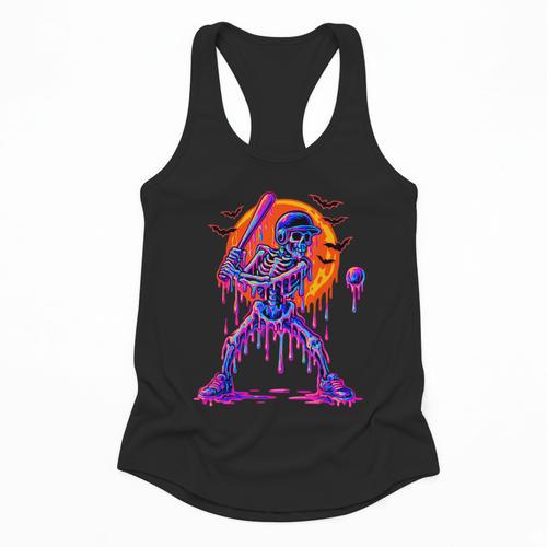 Drip Skeleton Batting Baseball Halloween Flowy Tank - Sportilla