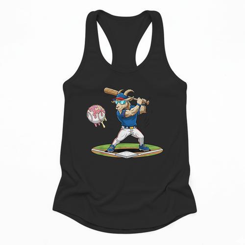 Goat Baseball Player With Bat And Ball Drip Animal Sports Flowy Tank - Sportilla