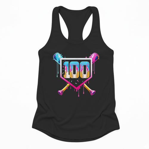 Happy 100 Days Of School Baseball Drip 100th Day Of School Flowy Tank - Sportilla