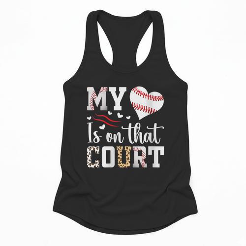 My Heart Is On That Court Baseball Player Baseball Mom Flowy Tank - Sportilla