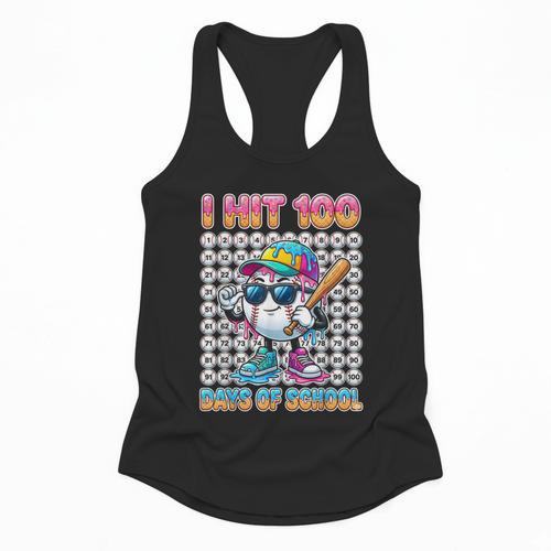 I Hit 100 Days Of School Baseball Ice Cram Drip 100th Boys Flowy Tank - Sportilla