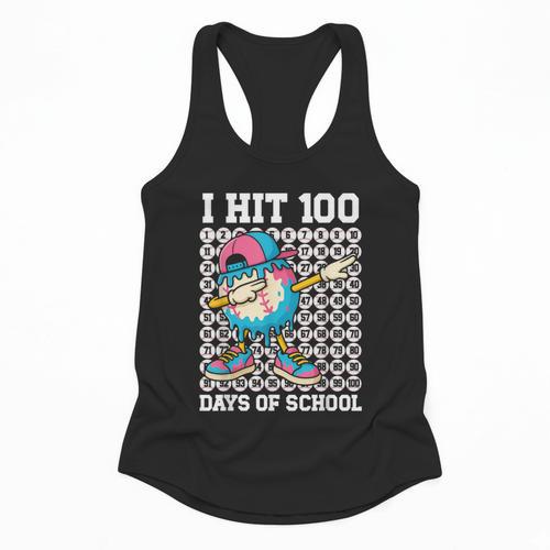 I Hit 100 Days Of School Baseball Ice Cream Drip Boys Girls Flowy Tank - Sportilla