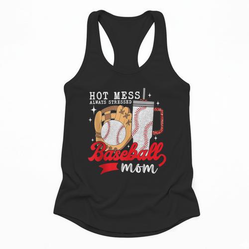 Hot Mess Always Stressed Baseball Mom Flowy Tank - Sportilla