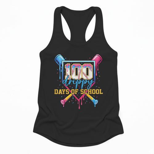 HUGvyn 100 Drippy Days Of School Baseball Ice Cream 100 Days Flowy Tank - Sportilla