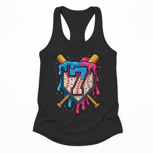 HUGvyn 7th Birthday Baseball Ice Cream Drip Number 7 Kid Boy Flowy Tank - Sportilla