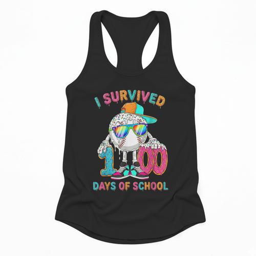HUGvyn I Survived 100 Days Of School Baseball 6 7 Ice Cream Flowy Tank - Sportilla