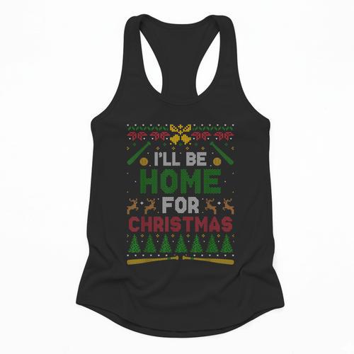 I’Ll Be Home For Christmas Baseball Ugly Sweater Flowy Tank - Sportilla