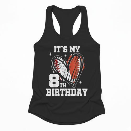 It's My 8th Birthday Baseball Football Heart 8 Year Old Flowy Tank - Sportilla