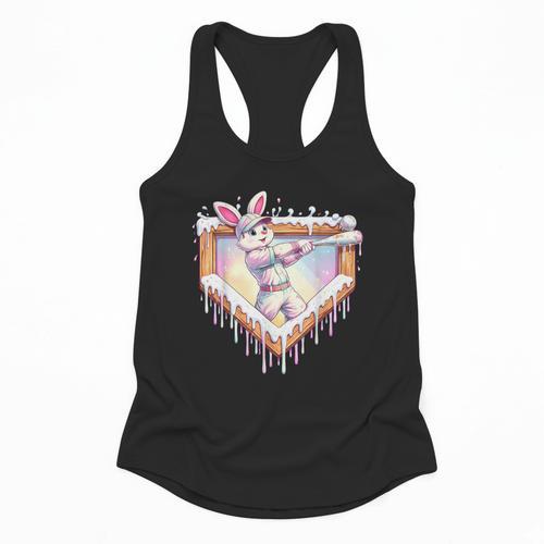 Kids Happy Easter Bunny Playing Baseball Boy Ice Cream Drip Flowy Tank - Sportilla