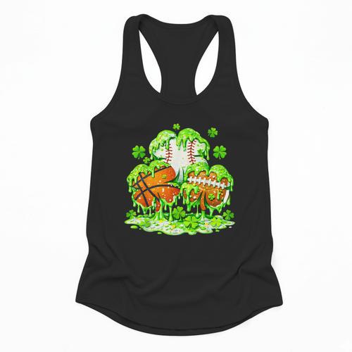 Kids St Patricks Day Shamrock Basketball Baseball Football Flowy Tank - Sportilla