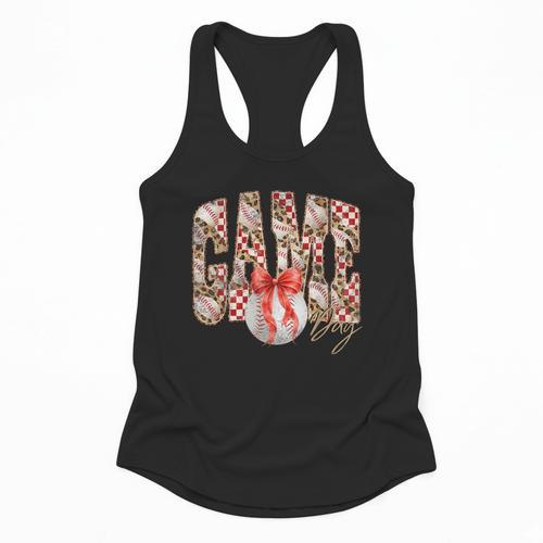 Leopard Checkered Game Day Baseball Coquette Bow Women Girls Flowy Tank - Sportilla