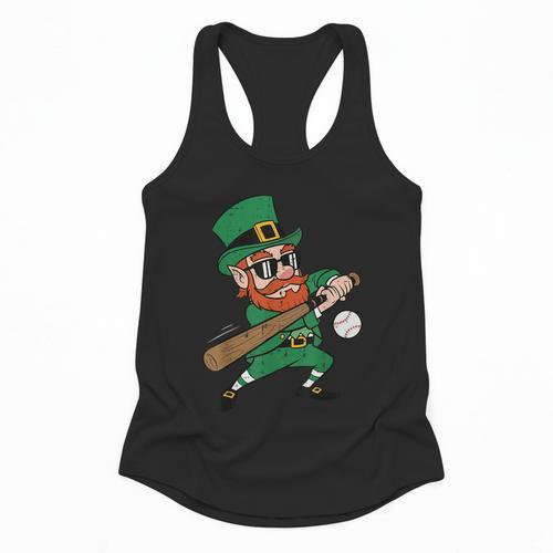 Leprechaun Baseball St Patricks Day Saint Pattys Men Boys Flowy Tank - Sportilla