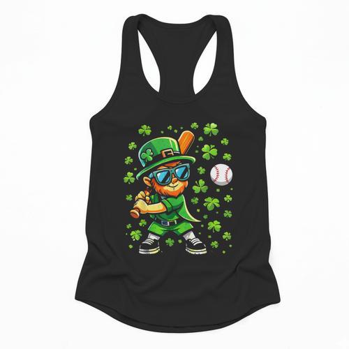 Leprechaun Playing Baseball Happy St Patricks Day Men Boys Flowy Tank - Sportilla