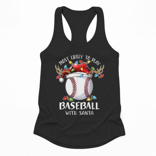Most Likely To Play Baseball With Santa Christmas Xmas Flowy Tank - Sportilla