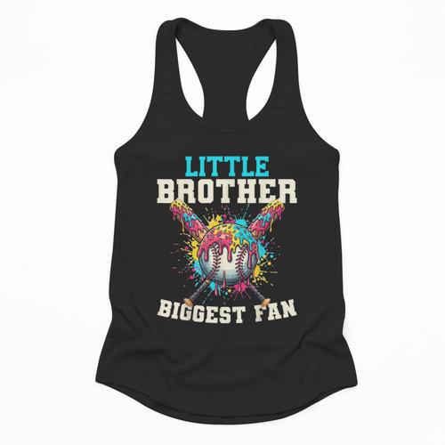 Little Brother Biggest Fan Baseball Cream Drip Crossed Bats Flowy Tank - Sportilla