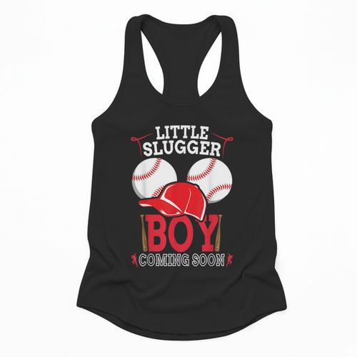 Little Slugger Boy Coming Soon Baby Announcement Baseball Flowy Tank - Sportilla