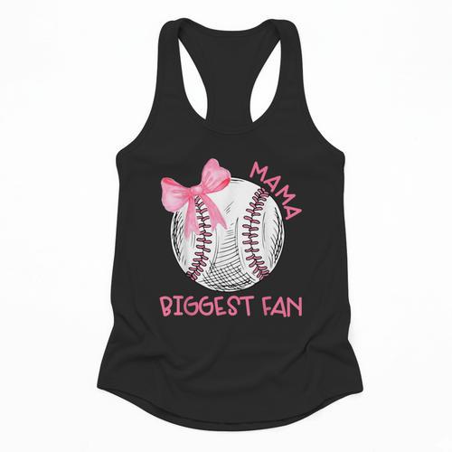 Mama Biggest Fan Coquette Bow Baseball Mom Fan Mother's Day Flowy Tank - Sportilla