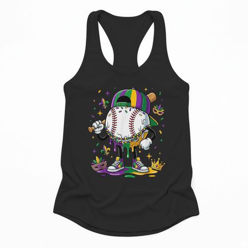 Mardi Gras Ice Cream Drip Baseball Carnival Party Mask Boys Flowy Tank - Sportilla