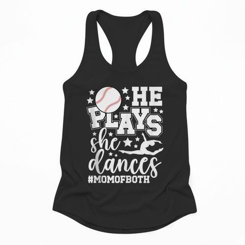 He Plays She Dances Mom Of Both Dancing And Baseball Mom Flowy Tank - Sportilla