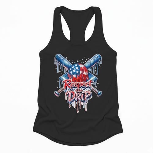 Respect The Drip Baseball American Flag Ice Cream Drip Youth Flowy Tank - Sportilla