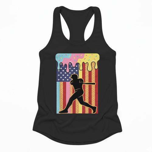 Retro Baseball Drip Boys Ice Cream Patriotic American Flag Flowy Tank - Sportilla