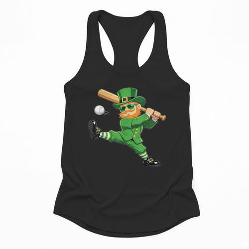 Retro Leprechaun Baseball St Patricks Day Sport Men Boy Kids Flowy Tank - Sportilla