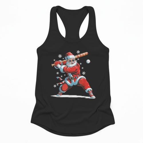 Santa Playing Baseball Christmas Candy Cane Fun Xmas Holiday Flowy Tank - Sportilla