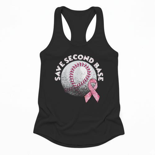 Save 2nd Base Breast Cancer Awareness Pink Ribbon Baseball Flowy Tank - Sportilla