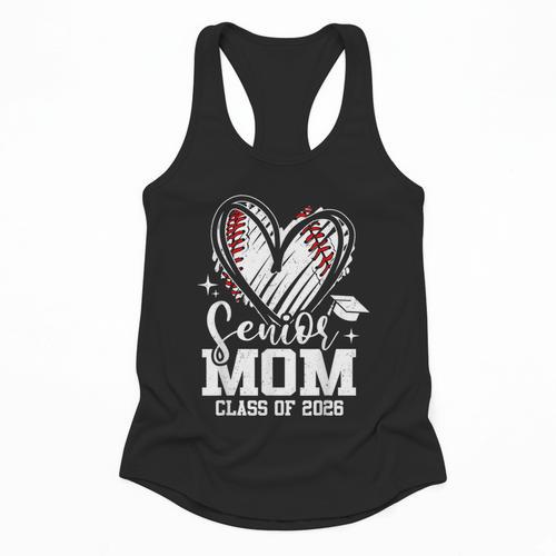 Senior Mom Class Of 2026 Baseball Graduation Heart Flowy Tank - Sportilla