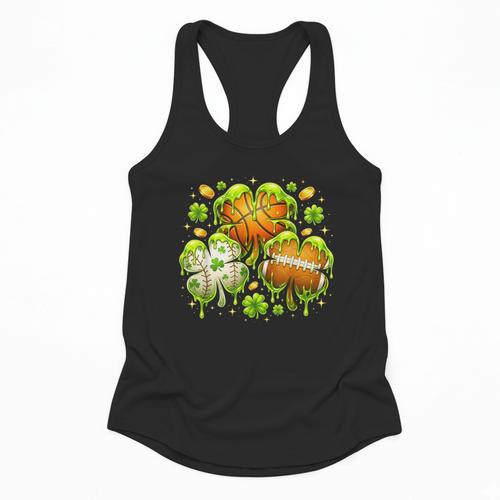 Shamrock Basketball Baseball Drip St Patrick's Day Boys Men Flowy Tank - Sportilla