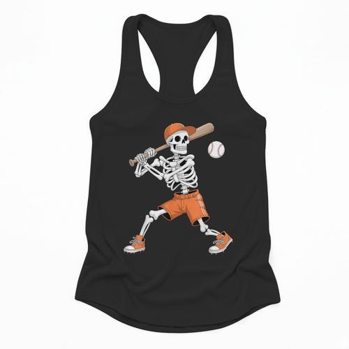 Skeleton Batting Baseball Halloween Flowy Tank - Sportilla