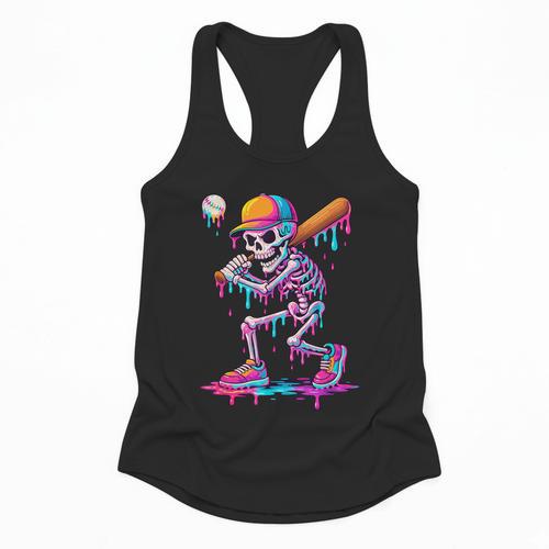 Skelton Playing Baseball Halloween Baseball Drip Boys Kids Flowy Tank - Sportilla