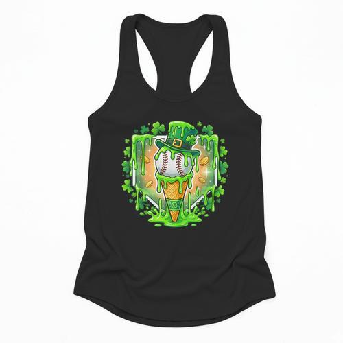 St Patrick Day Baseball Drip Ice Cream Baseball Home Plate Flowy Tank - Sportilla