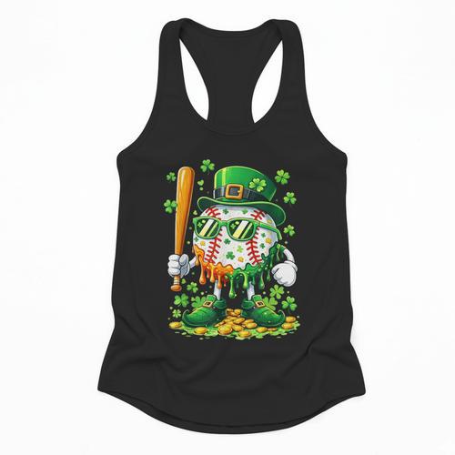 St Patricks Day Baseball Ice Cream Baseball Player Cartoon Flowy Tank - Sportilla