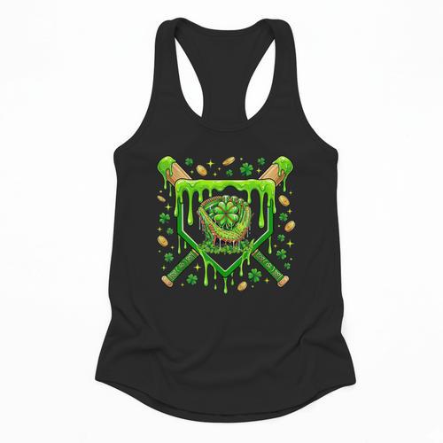 St Patricks Day Baseball Ice Cream Shamrock Baseball Player Flowy Tank - Sportilla
