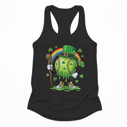 St Patricks Day Baseball Leprechaun Rainbow Green Baseball Flowy Tank - Sportilla
