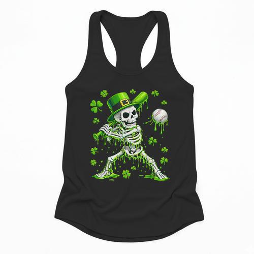 St Patricks Day Baseball Skeleton Irish Leprechaun Hat Boys Flowy Tank - Sportilla