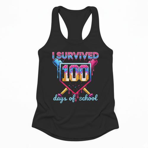 I Survived 100 Days Of School Baseball Boys Students Flowy Tank - Sportilla