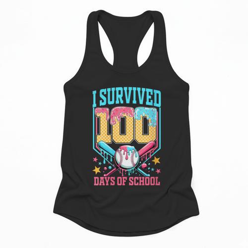 I Survived 100 Days Of School Baseball Drip Students Teacher Flowy Tank - Sportilla