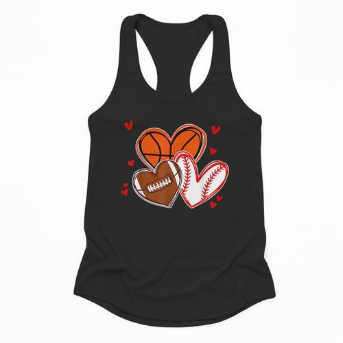 Valentines Baseball Basketball Football Heart Boy Men Flowy Tank - Sportilla
