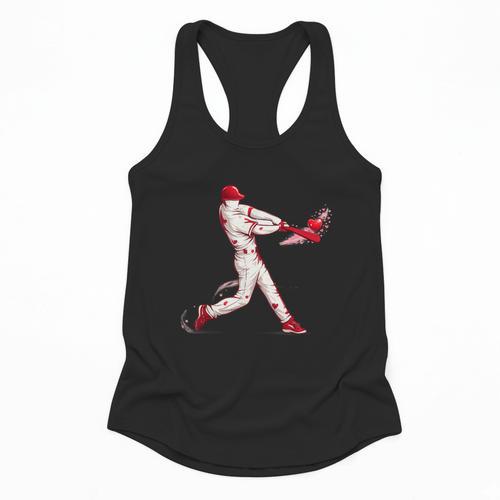Valentines Day Baseball Batter Silhouette Heart For Men Boys Flowy Tank - Sportilla