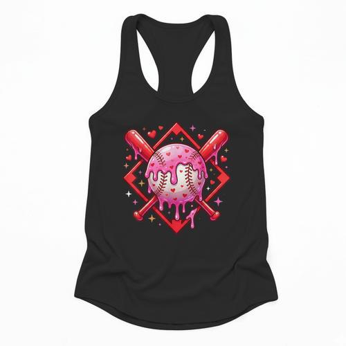 Valentines Day Baseball Boys Ice Cream Drip Heart Youth Kids Flowy Tank - Sportilla