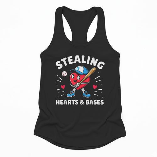 Valentines Day Baseball Stealing Hearts Bases Boys Kids Men Flowy Tank - Sportilla