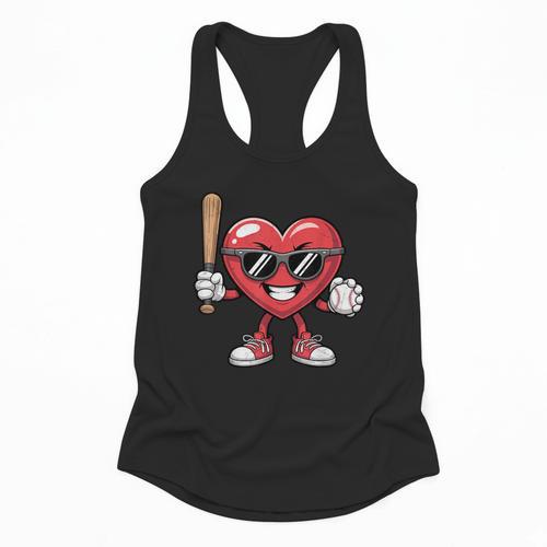Valentines Day Heart Playing Baseball Boys Men Kids Girls Flowy Tank - Sportilla