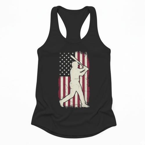 Vintage American Flag Baseball Batter Patriotic Home Run Flowy Tank - Sportilla